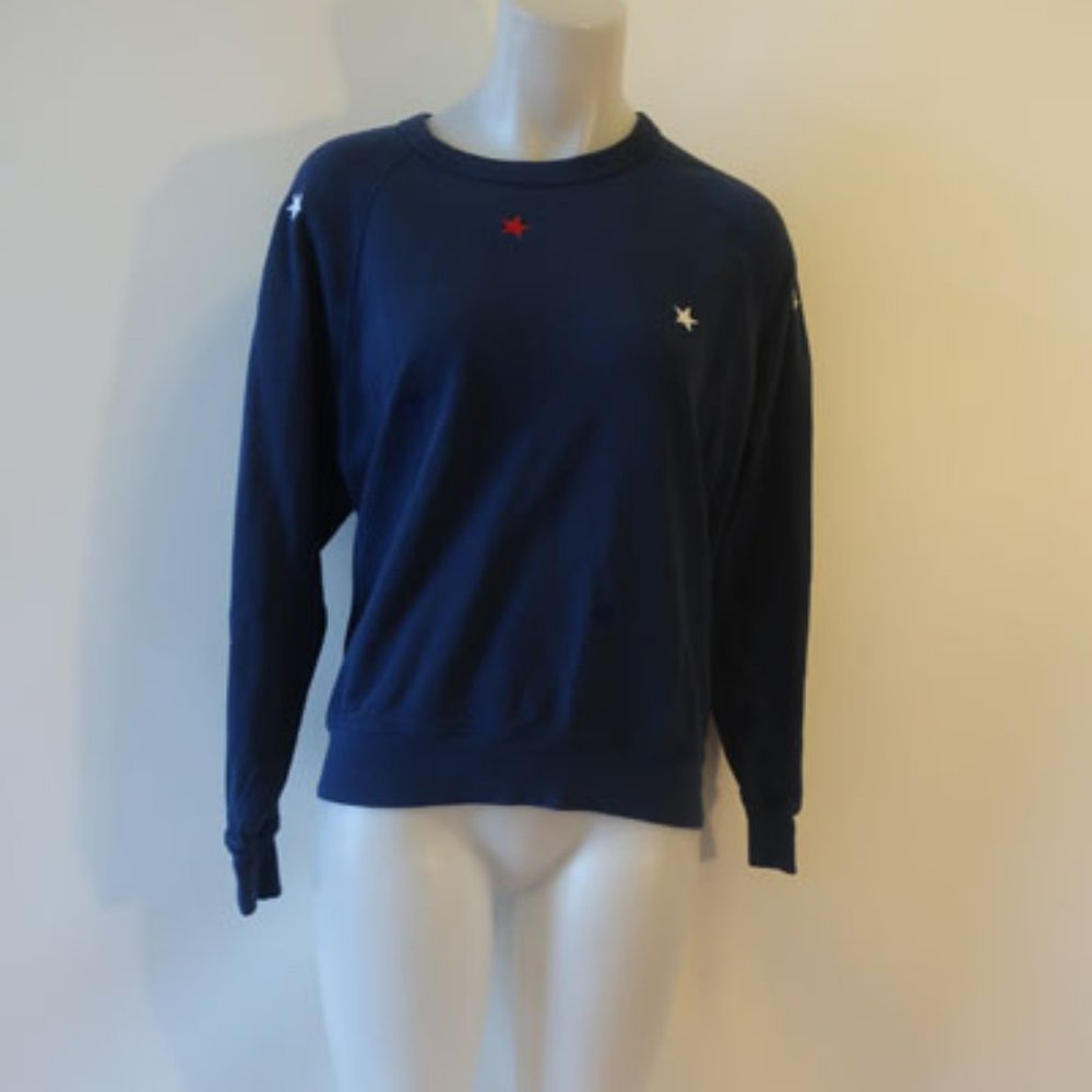 Womens Leallo Navy Blue Embroidered Star Pullover Sweatshirt Top M *